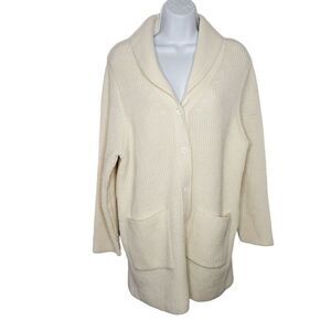 NEW Grandpa Shawl Collar Long Cardigan Sweater S Tunic Cream Ivory Long Sleeve